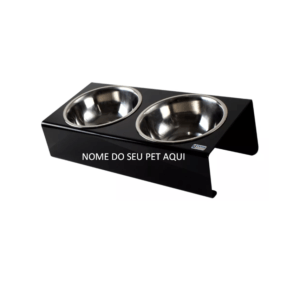 Tigela Dupla Pet Personalizado Comedouro Bebedouro Duplo Pequeno + Tigela Inox P/ Cão Gato